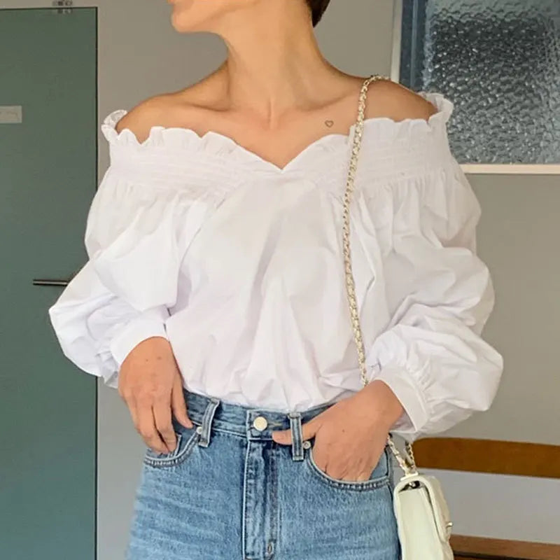 Blouse met lange mouwen en sexy off-the-shoulder design