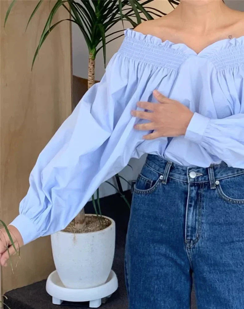 Blouse met lange mouwen en sexy off-the-shoulder design