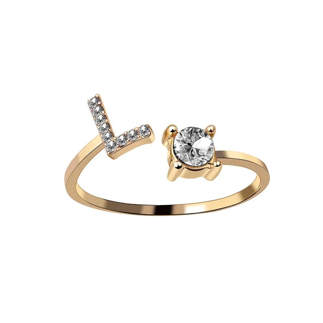 Gepersonaliseerde initiaalring met solitaire diamant