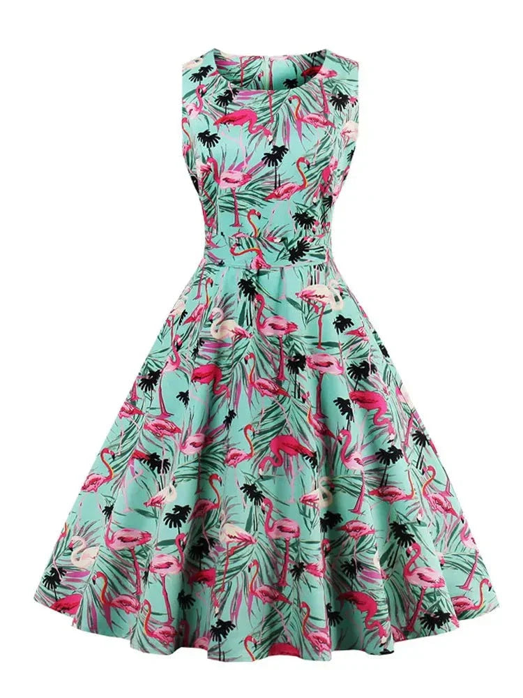 Retro jurk met flamingoprint