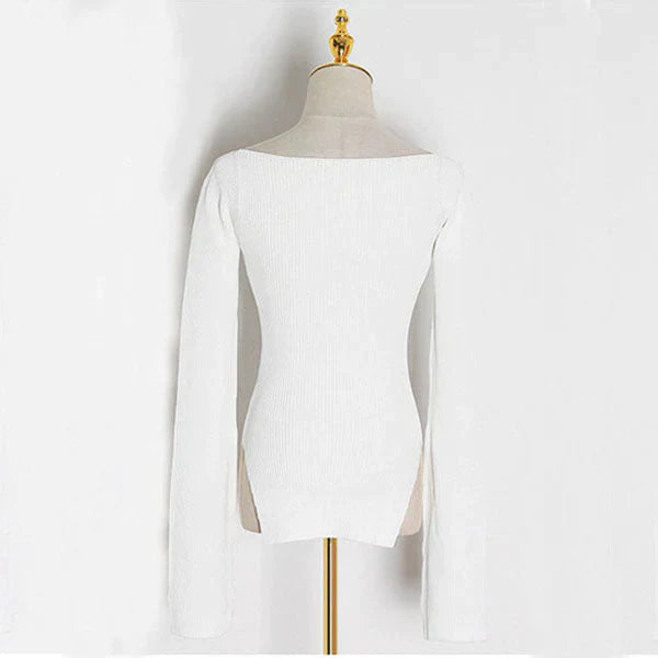 Gebreide trui met vierkante halslijn