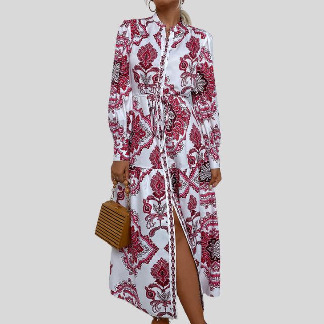 Maxi-jurk met paisleyprint en lange mouwen met knoopsluiting