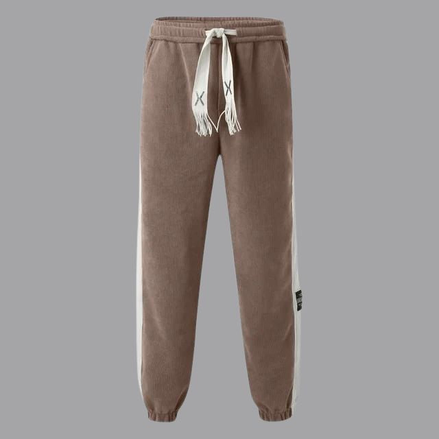 Vintage corduroy joggers met contrasterende streepdetails