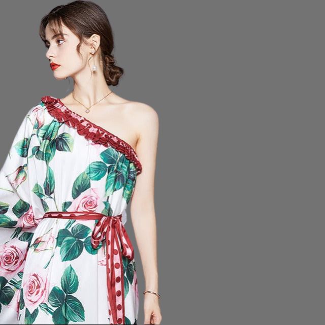 Gebloemde off-the-shoulder maxi-jurk met elastiek in de taille