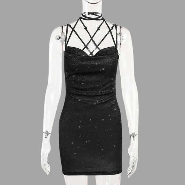Glinsterende bodycon jurk met spaghettibandjes
