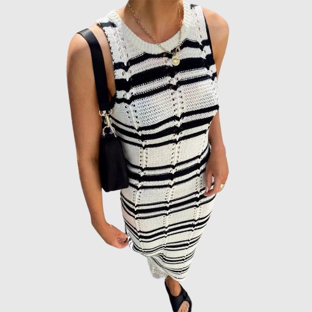 Gebreide maxi-jurk met gestreept detail