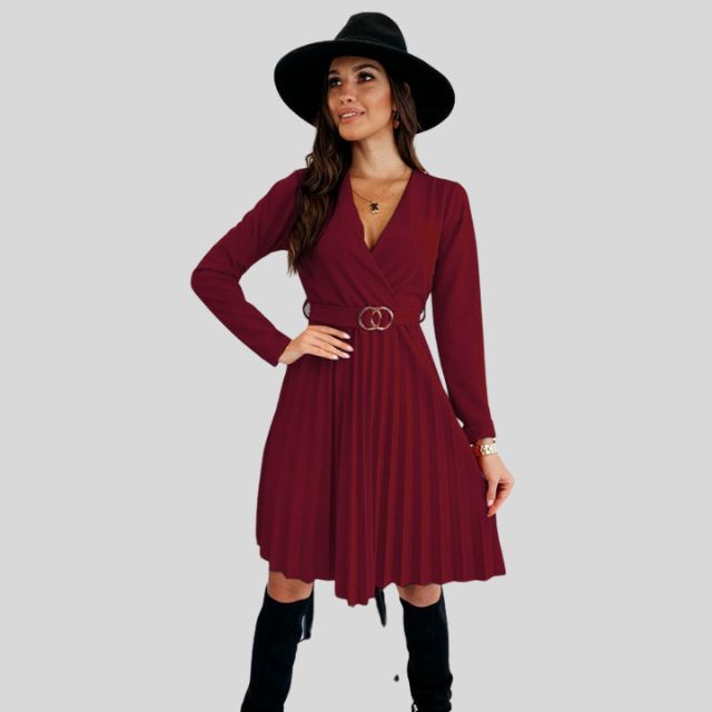 Geplooide skaterjurk met V-halslijn