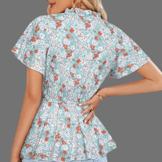 Gebloemde peplum blouse met V-halslijn