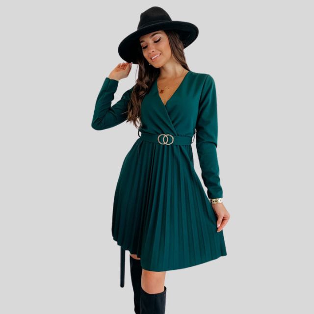 Geplooide skaterjurk met V-halslijn