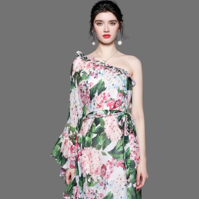 Gebloemde off-the-shoulder maxi-jurk met elastiek in de taille