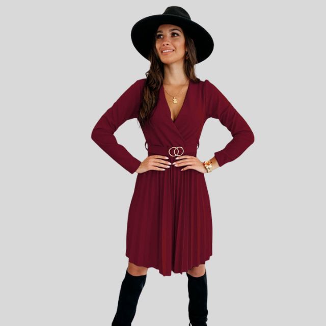 Geplooide skaterjurk met V-halslijn