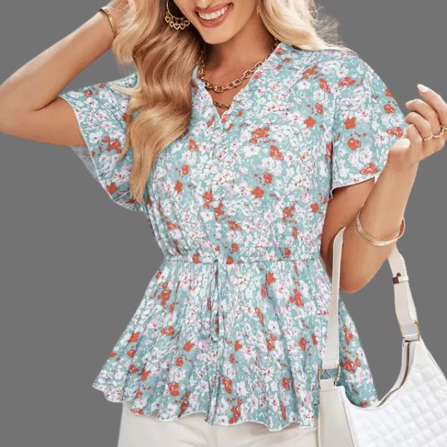 Gebloemde peplum blouse met V-halslijn