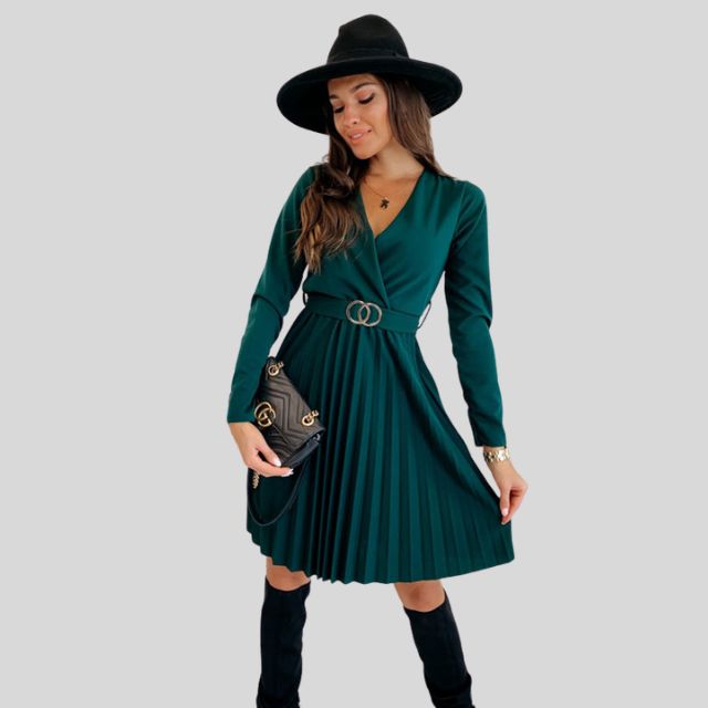 Geplooide skaterjurk met V-halslijn