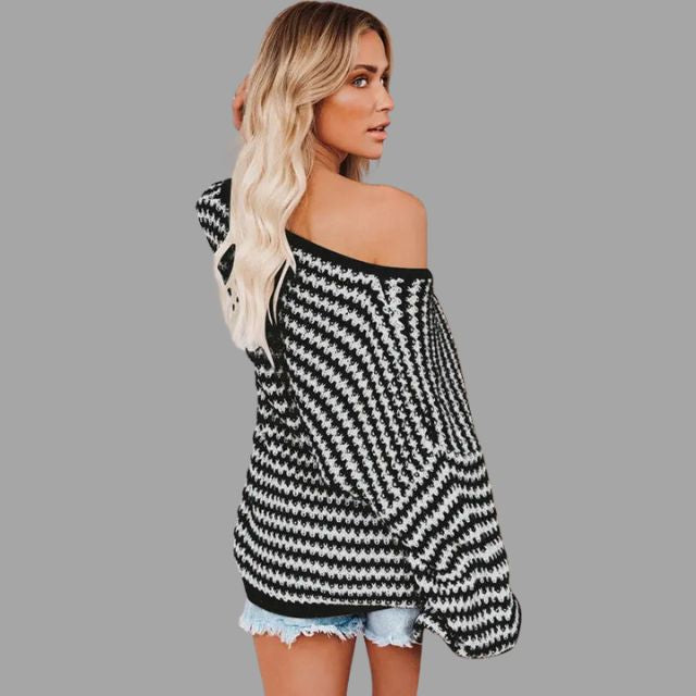 Gebreide trui met off-the-shoulder design