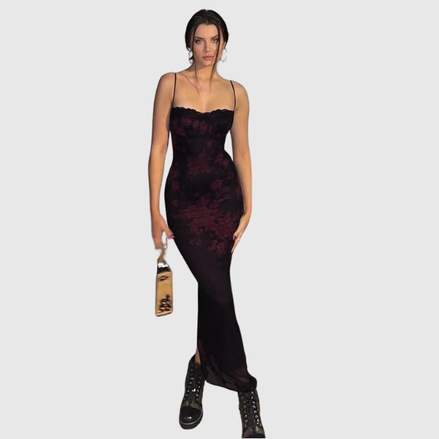 Gebloemde shift jurk met doorschijnende zoom