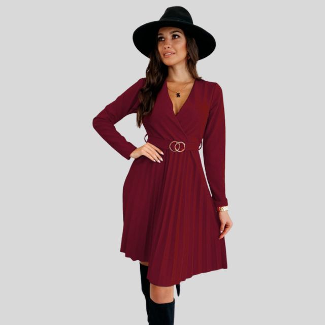 Geplooide skaterjurk met V-halslijn