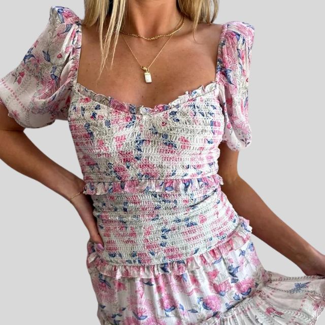 Gebloemde jurk met pofmouwen