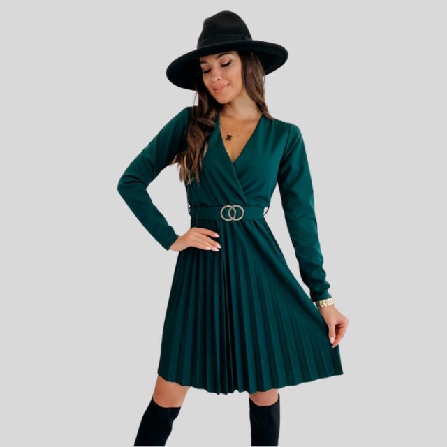 Geplooide skaterjurk met V-halslijn