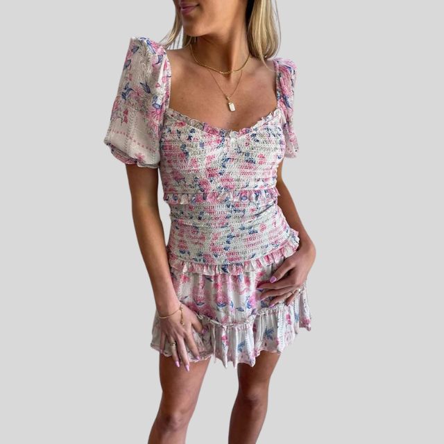 Gebloemde jurk met pofmouwen