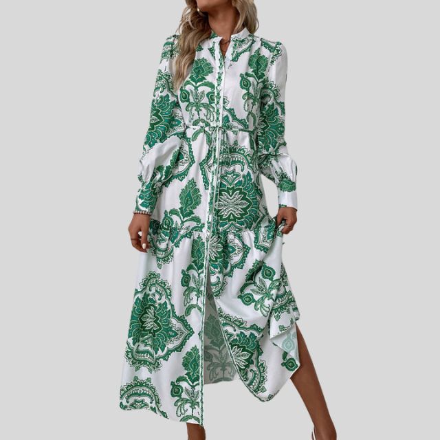 Maxi-jurk met paisleyprint en lange mouwen met knoopsluiting