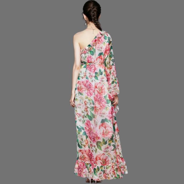 Gebloemde off-the-shoulder maxi-jurk met elastiek in de taille