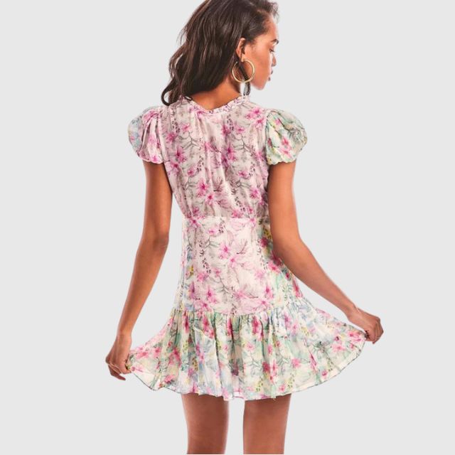 Gebloemde volant jurk met fladdermouwen