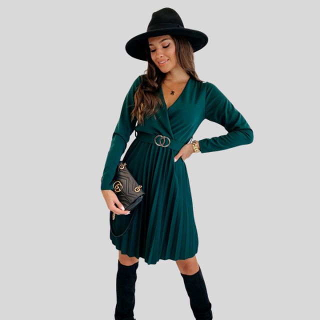 Geplooide skaterjurk met V-halslijn