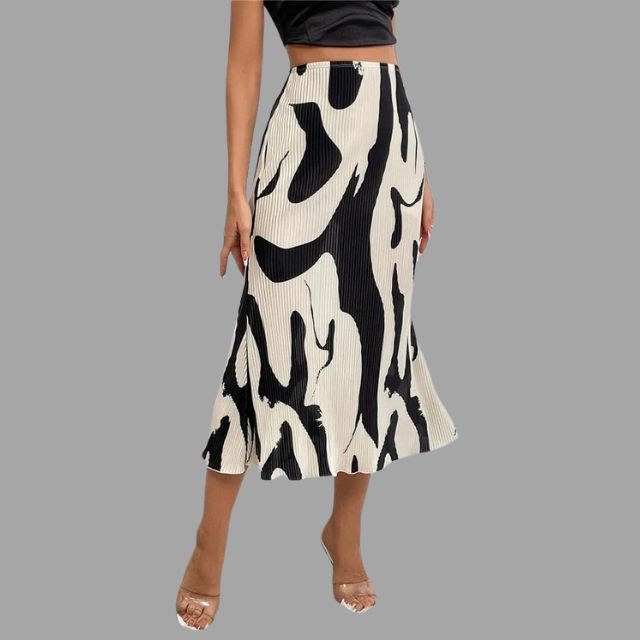 Geplooide midirok met abstracte print