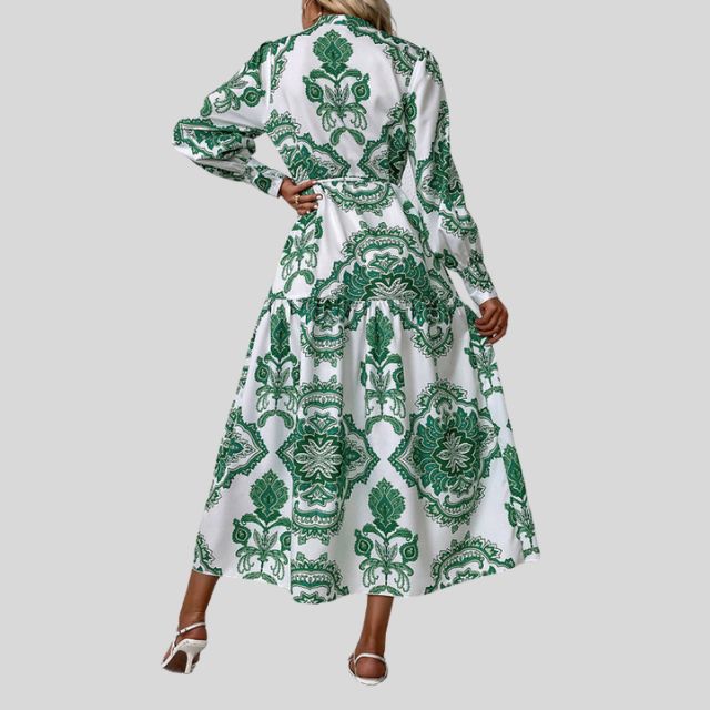 Maxi-jurk met paisleyprint en lange mouwen met knoopsluiting