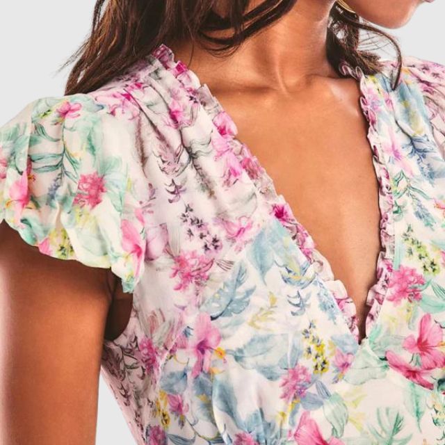 Gebloemde volant jurk met fladdermouwen