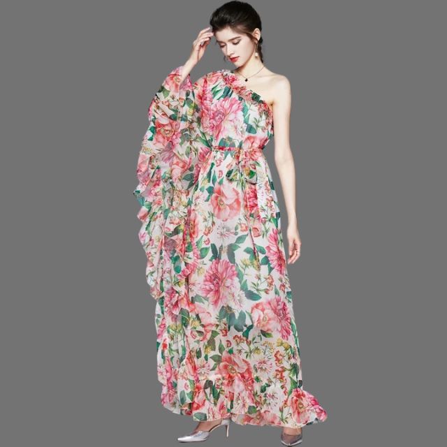 Gebloemde off-the-shoulder maxi-jurk met elastiek in de taille