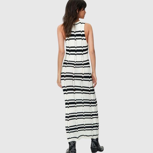 Gebreide maxi-jurk met gestreept detail