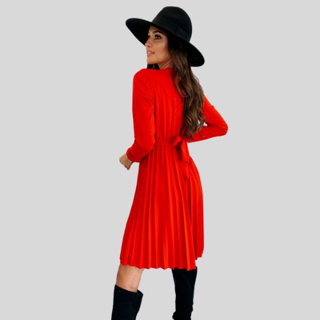 Geplooide skaterjurk met V-halslijn