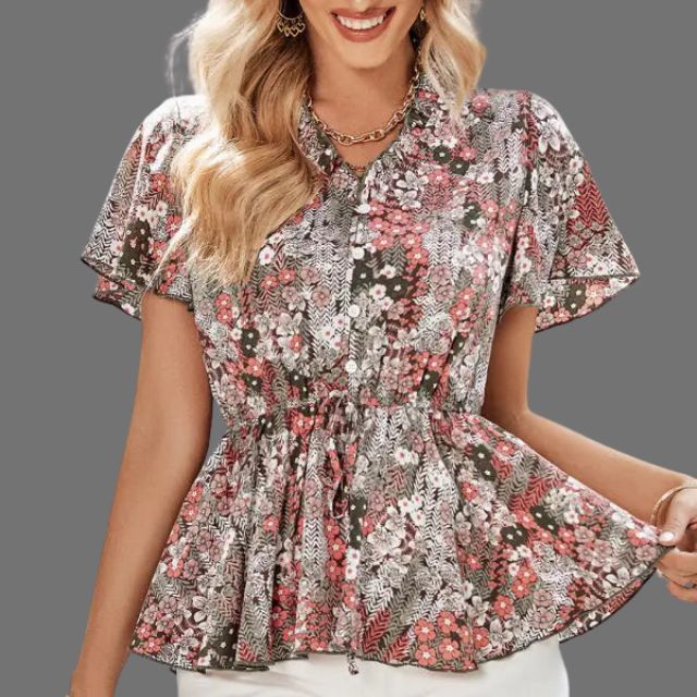 Gebloemde peplum blouse met V-halslijn