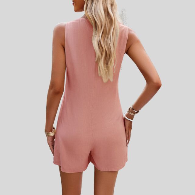 Mouwloze monochrome jumpsuit shorts met zakken