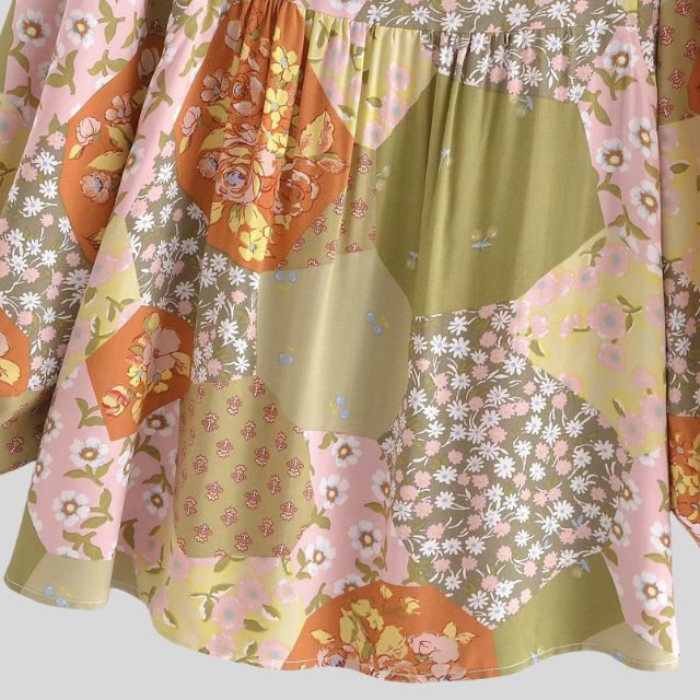 Patchwork boho blouse met knoop