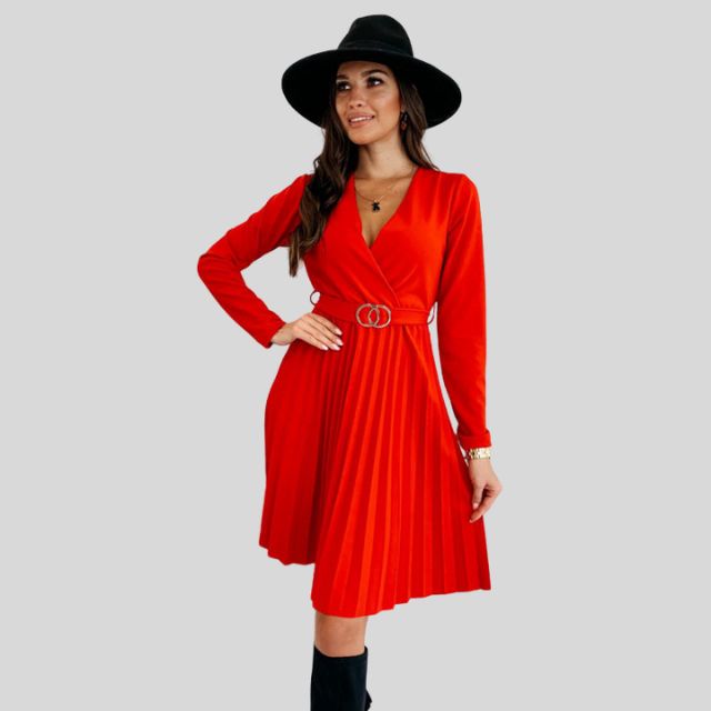 Geplooide skaterjurk met V-halslijn