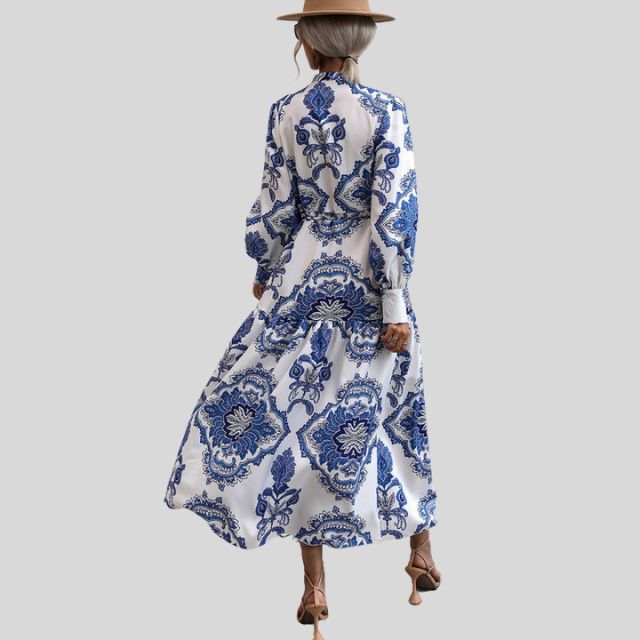 Maxi-jurk met paisleyprint en lange mouwen met knoopsluiting