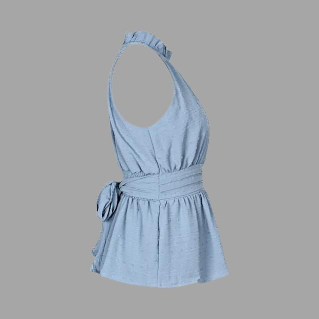 Peplum top met halternek en borduursel