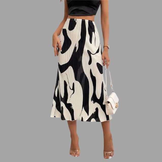Geplooide midirok met abstracte print