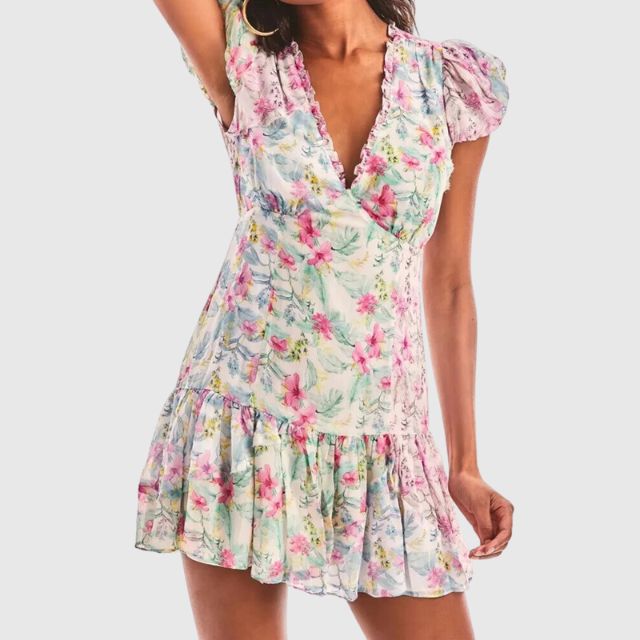 Gebloemde volant jurk met fladdermouwen