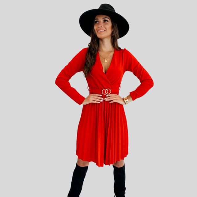 Geplooide skaterjurk met V-halslijn