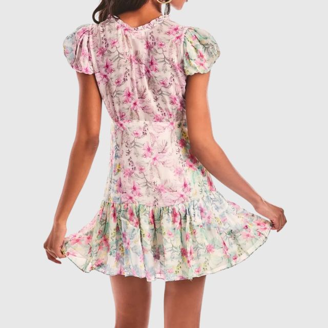 Gebloemde volant jurk met fladdermouwen