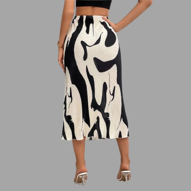 Geplooide midirok met abstracte print