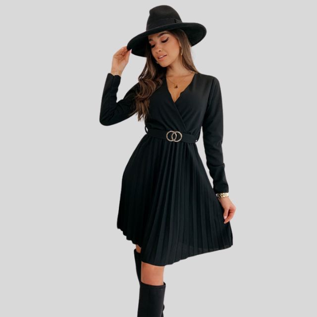 Geplooide skaterjurk met V-halslijn