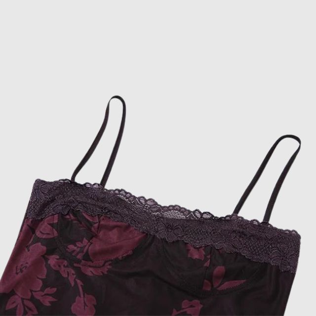 Gebloemde shift jurk met doorschijnende zoom