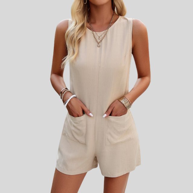 Mouwloze monochrome jumpsuit shorts met zakken