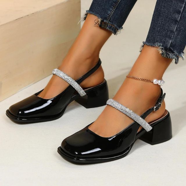 leren muiltjes met glinsterend banddetail