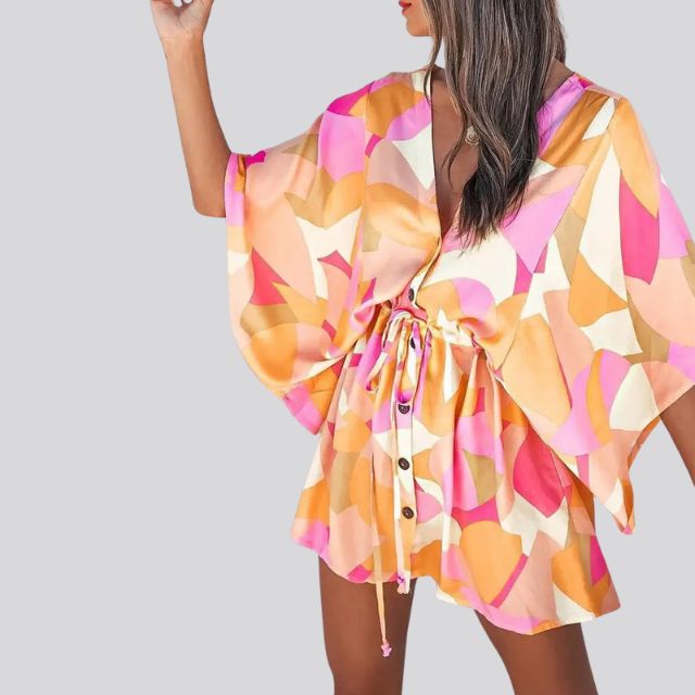 Giselle Boho overhemdjurk met V-hals en bloemenprint