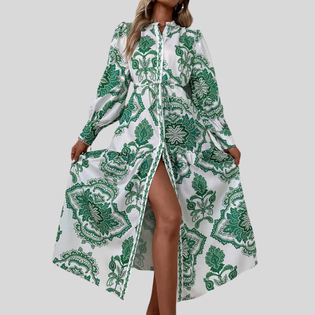 Maxi-jurk met paisleyprint en lange mouwen met knoopsluiting